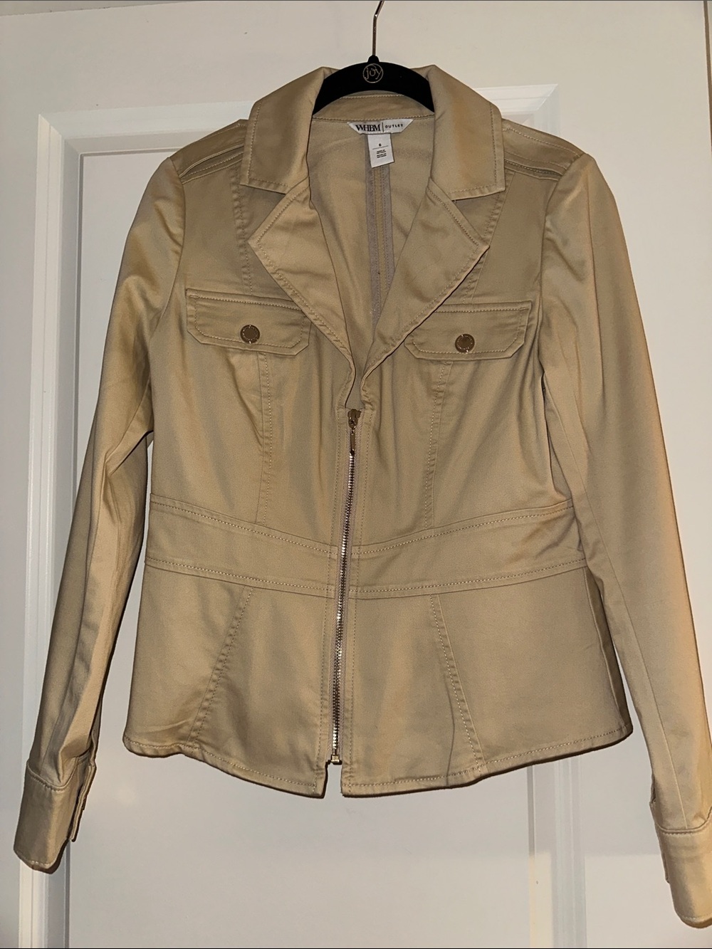 White House Black Market Tan Zip-Front Blazer Jacket